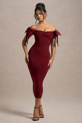 Port Bardot Midi Dress With Bows