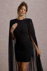 Black Bodycon Mini Dress With Chiffon Cape