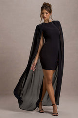 Black Bodycon Mini Dress With Chiffon Cape