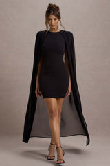 Black Bodycon Mini Dress With Chiffon Cape