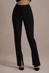 Black High Waist Tailored Trousers With Hem Split
