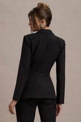 Black Plunge Corset Waist Blazer