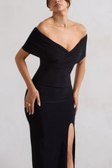 Black Twist Front Bardot Maxi Dress