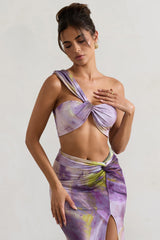 Lilac Print Knot One Shoulder Bralette