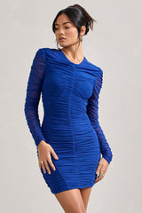 Cobalt Blue Ruched Long Sleeve Mini Dress