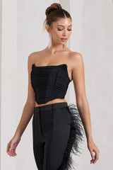 Black Bandeau Mesh Corset Style Crop Top