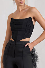 Black Bandeau Mesh Corset Style Crop Top