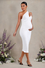 White Sleeveless Asymmetric Maternity Midi Dress