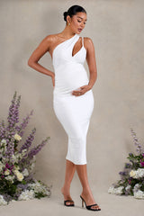 White Sleeveless Asymmetric Maternity Midi Dress