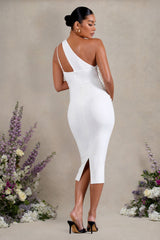 White Sleeveless Asymmetric Maternity Midi Dress