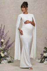White Maternity Maxi Dress With Cape Sleeves