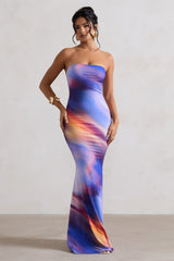 Abstract Print Bandeau Fishtail Maxi Dress