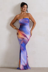 Abstract Print Bandeau Fishtail Maxi Dress