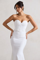 Cream Strapless Corset Style Fishtail Maxi Dress