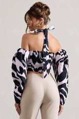 WB_HR_CL132248018-TheatricZebraPrintHalter-NeckCorsetTopWithPuff-Sleeves_HR_CL132253059-OnStageChampagneCroppedCapriPantsWithKnotDetail13copy