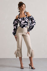 Champagne Cropped Capri Pants With Knot Detail