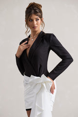Black Tailored Blazer Mini Dress With Side Drape