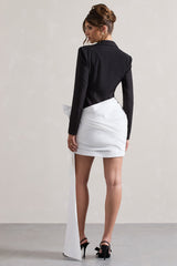 Black Tailored Blazer Mini Dress With Side Drape