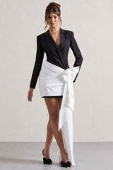 Black Tailored Blazer Mini Dress With Side Drape