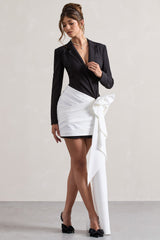 Black Tailored Blazer Mini Dress With Side Drape