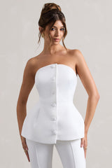Cream Satin Strapless Button Front Corset Top