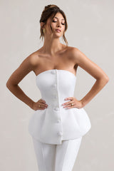 Cream Satin Strapless Button Front Corset Top