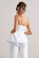 Cream Satin Strapless Button Front Corset Top
