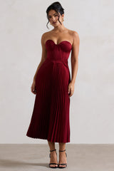 Berry Satin Corset Style Midi Dress