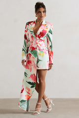 Mint Floral Tailored Blazer Mini Dress With Asymmetric Hem