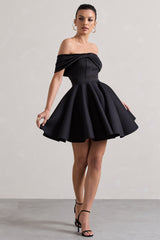 Black Bardot Bow Skater Mini Dress
