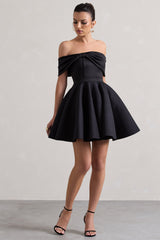 Black Bardot Bow Skater Mini Dress