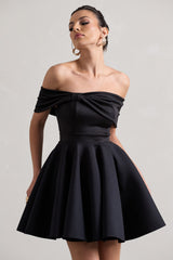Black Bardot Bow Skater Mini Dress