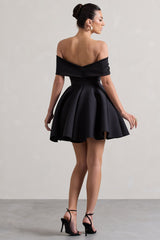 Black Bardot Bow Skater Mini Dress