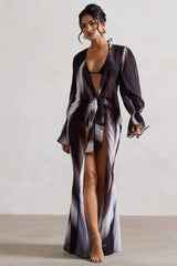 Black Print Longline Chiffon Cover-Up