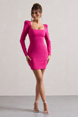 Hot Pink Long-Sleeve Mini Dress