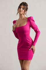 Hot Pink Long-Sleeve Mini Dress