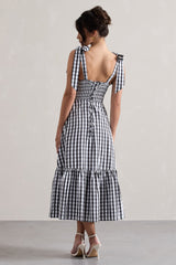 Black & White Gingham Sweetheart Midi Dress