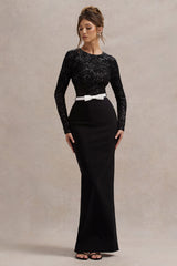 Black Lace Long-Sleeve Maxi Dress