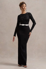 Black Lace Long-Sleeve Maxi Dress