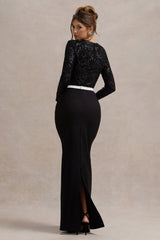 Black Lace Long-Sleeve Maxi Dress