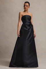 Black Bandeau Puff-Skirt Split Maxi Dress