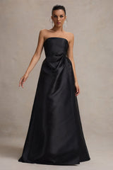 Black Bandeau Puff-Skirt Split Maxi Dress