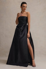 Black Bandeau Puff-Skirt Split Maxi Dress