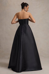 Black Bandeau Puff-Skirt Split Maxi Dress