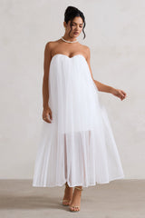 Ivory Sweetheart Corset Mini Dress With Tulle Overlay