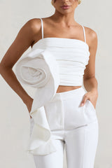 White Strappy Top With Oversized Ruffle Detail