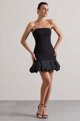 Black Bandeau Mini Dress With Ruffle Trim