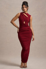 Wine Cut-Out Ruched Maxi Dress