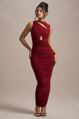 Wine Cut-Out Ruched Maxi Dress
