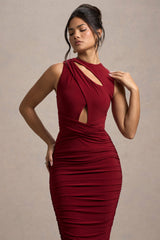 Wine Cut-Out Ruched Maxi Dress